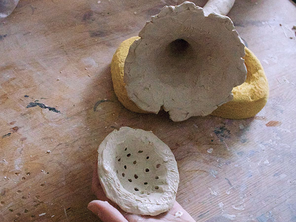 8 Form the filter cap, add sprinkler holes, then join it to the spout. Once joined, add petal shapes to the spout.