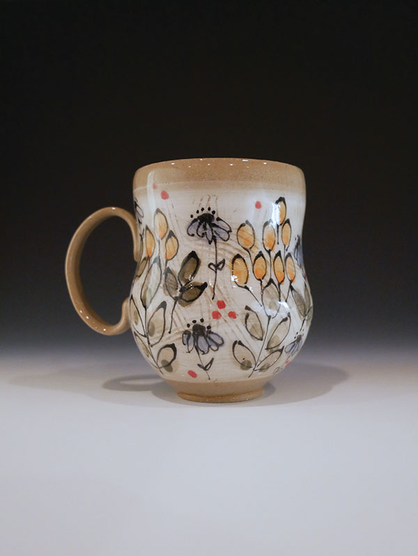 6 Wildflower Mix Mug, buff stoneware, underglazes, clear glaze, 2020.