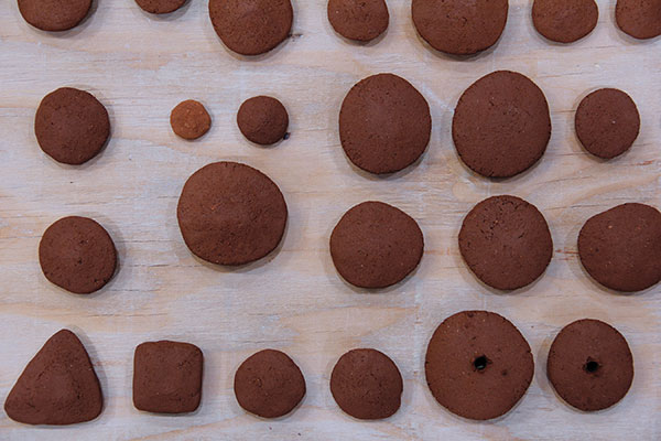 9 Wadding disks of various shapes and sizes.
