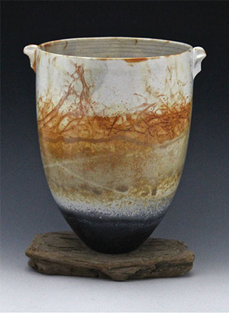 5, 6 Bullion Creek Formation and inspiration. 5 Bullion Creek Formation, 12 in. (30 cm) in height, wheel-thrown ceramic, terra sigillata, saggar fired, driftwood base, 2014.