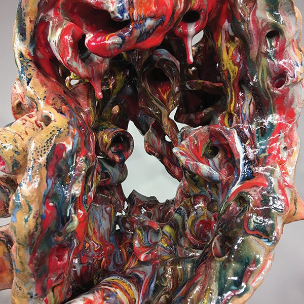 6 Untitled (In Form Series Number 3, Vincent Price Oppenheimer Mullican revisited) alternate view, 32 in. (81 cm) in height, semi-vitreous ceramic, glaze, fired to cone 10 in oxidation, 2018.