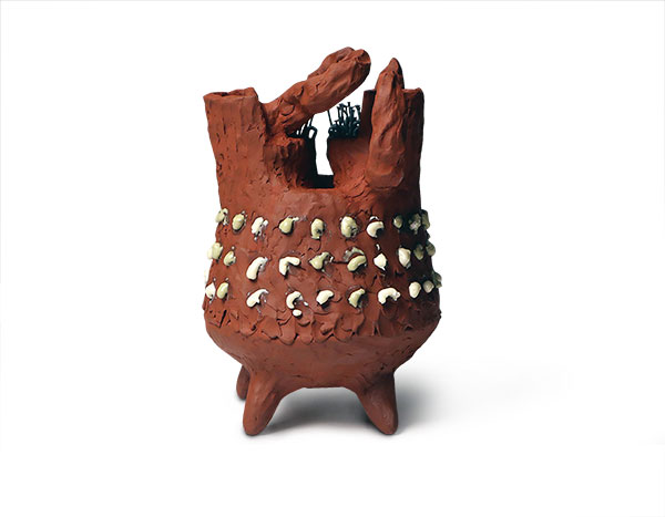 1 Butch Queen, 11 in. (28 cm) in height, ceramic, steel nails, fired to cone 1 in oxidation, 2020.