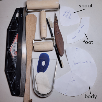 1 Gather these tools and templates to create a martini cup.