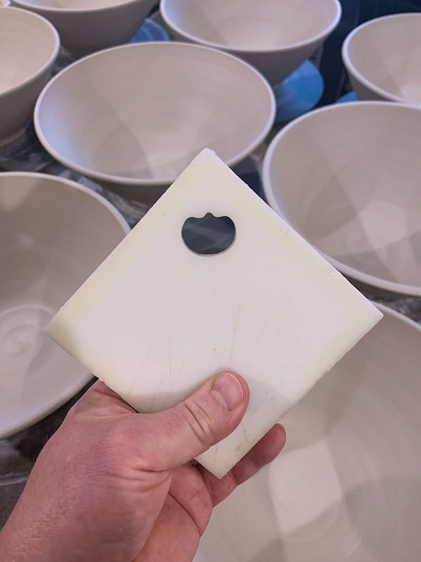 6 Use an extrusion die (this is a custom shape I created) or pull handles from a thick coil or cone of clay.