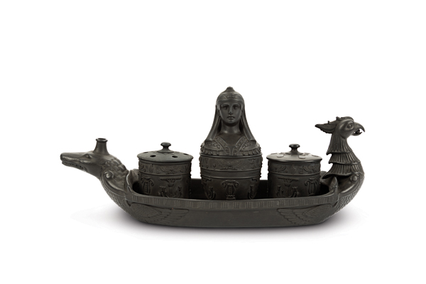 4 Desk set, Josiah Wedgwood & Son, Etruria Works, Stoke-on-Trent, England, 11½ in. (29 cm) in length, black basalt stoneware, ca. 1805. Photo: Andrew Dawson. Copyright: The Potteries Museum & Art Gallery, Stoke-on-Trent.