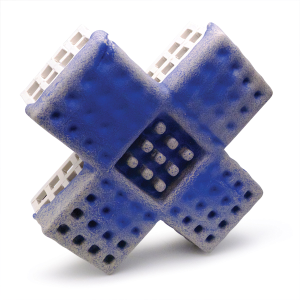 1 Peter Christian Johnson’s Blue X, 16½ in. (42 cm) in height, ceramic, 2014.