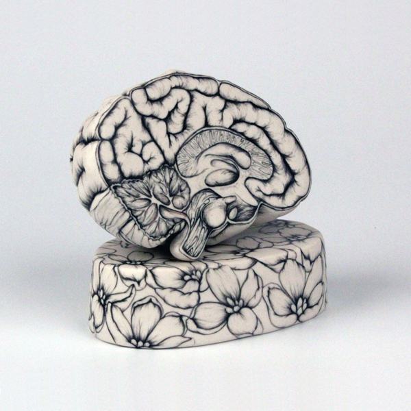 Mallory Wetherell's Cross-Section: Brain, 5 in. (13 cm) in height, handbuilt porcelain, underglaze painting, fired to cone 6, 2014.