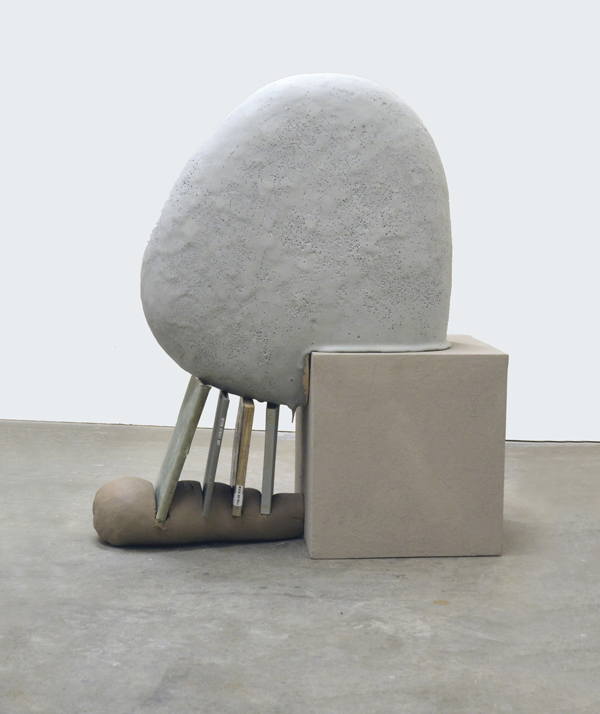 Zimra Beiner's Bookends, 36 in. (91 cm) in height, stoneware, wet clay, plywood, books, acrylic paint, 2013.