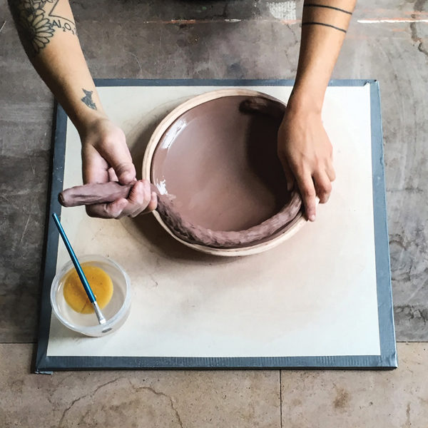 5 Compress the interior of the coil into the slab and trim the rim at a bevel.