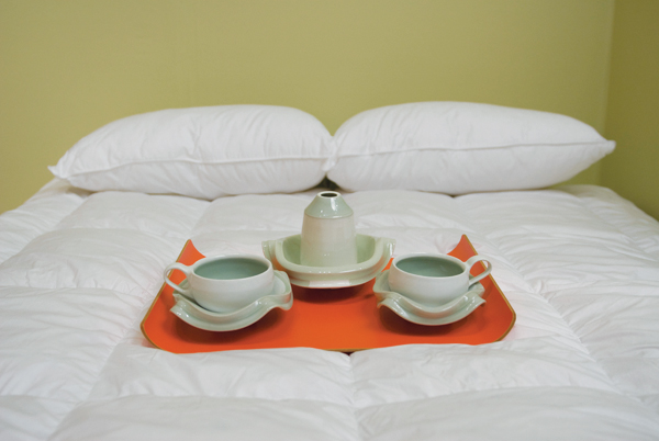 6 Breakfast in Bed, detail from the “Mise en Place” exhibition, wheelthrown and altered porcelain, mixed media, 2009.