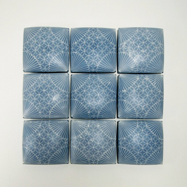 2 Giselle Hicks’ Wall Quilt with Floret and Stars, 30 in. (76 cm) in length, slip-cast porcelain, 2012.