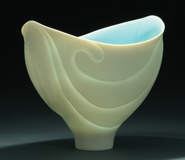 12 An Ocean Wide (Ocean series), 7 in. (18 cm) in height, wheel-thrown and altered bowl with glazed interior and polished exterior.