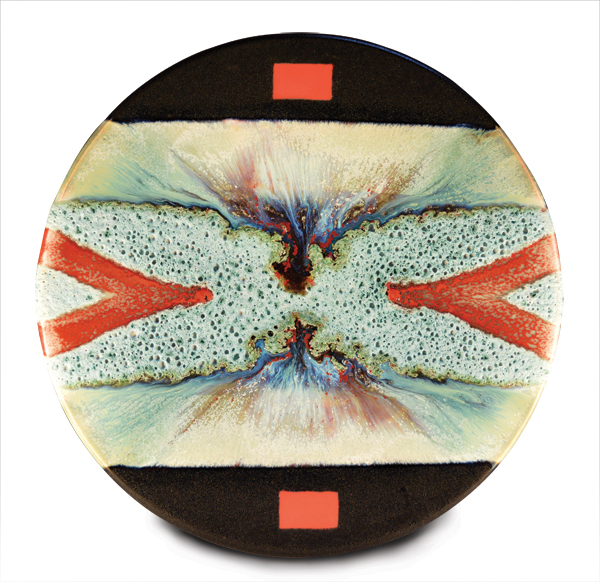 1 Matthew Patton’s Wall Plate #3, 13 in. (33 cm) in diameter, wheel-thrown porcelain, fired to cone 7 in oxidation.