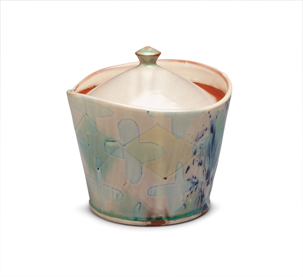 4 Martina Lantin’s jar, 5 in. (13 cm) in width, thrown and altered earthenware, printed and incised decoration, 2014.