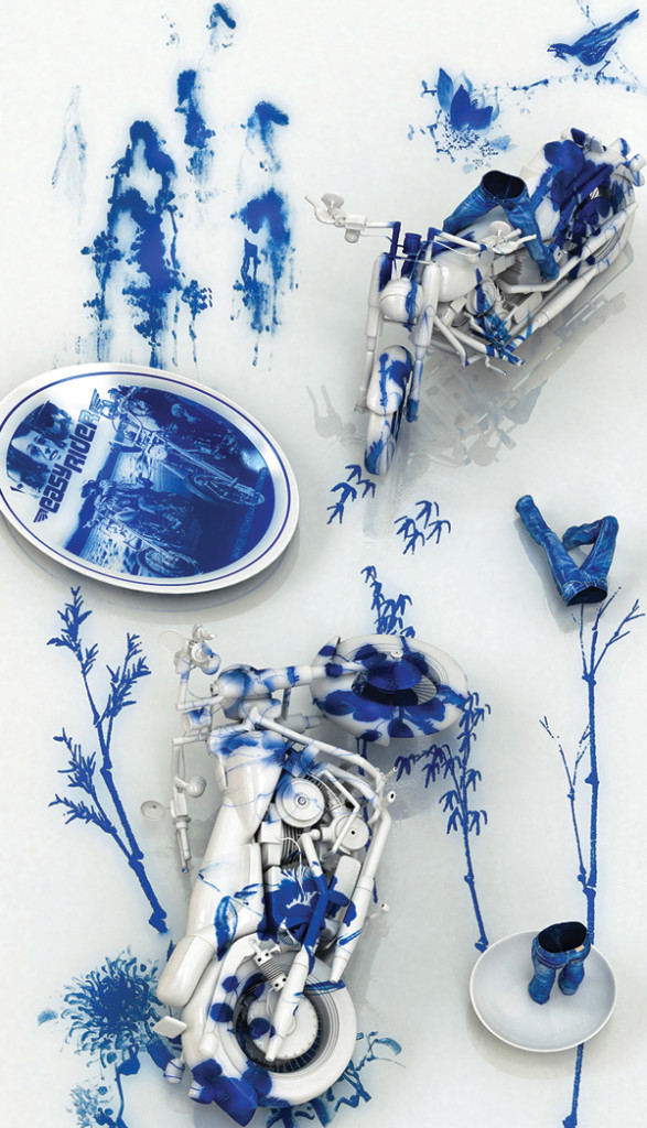 2 Kim Joon’s Blue Jean Blues-Easy Rider (detail), 6 ft. 10 in. (2.1 m) in length, 2012.
