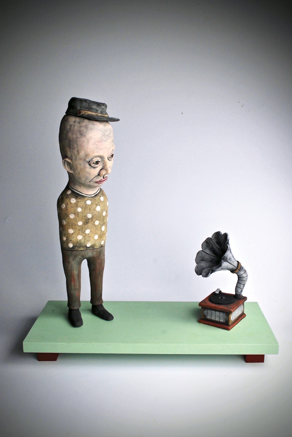 1 Rickie Barnett’s All Your Songs, Always With Me, 17 in. (43 cm) in length, stoneware, slips, underglazes, stains, wood, 2016.