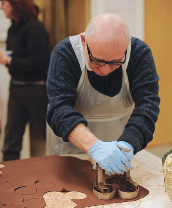 1 Clay slabs were rolled by hand and cut into petal shapes with a metal stamp.