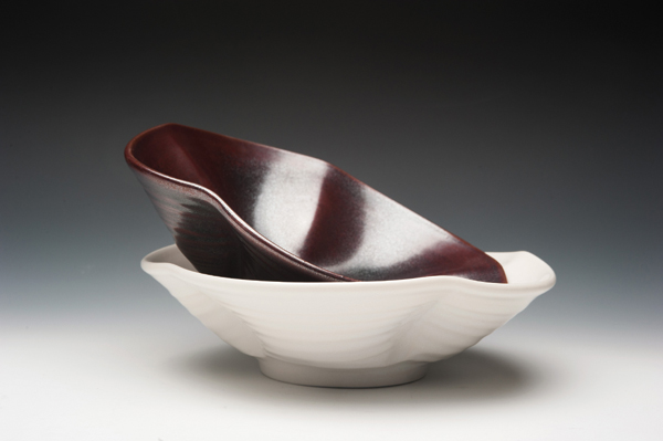 4 Fluted bowls, 9¼ in. (24 cm) in diameter, wheel-thrown porcelain, reduction and oxidation fired to 2372°F (1300°C), 2012. Photo: Steve Cummings.