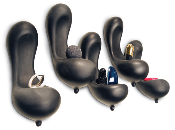 2 The Titillation Collection, 36 in. (91 cm) in length, slip-cast and handbuilt porcelain, glaze, luster, rubber, flocking, resin, silicon carbide, fired to cone 6 in oxidation, 2016.