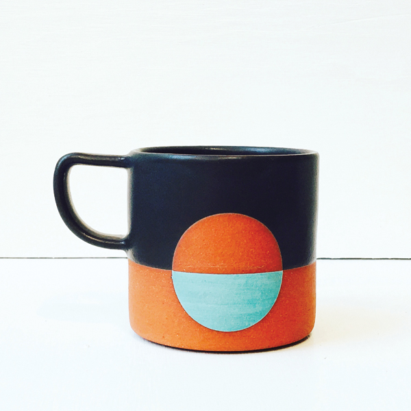 A wheel-thrown and glazed mug designed by Sarah Wolf for the Mug Club.