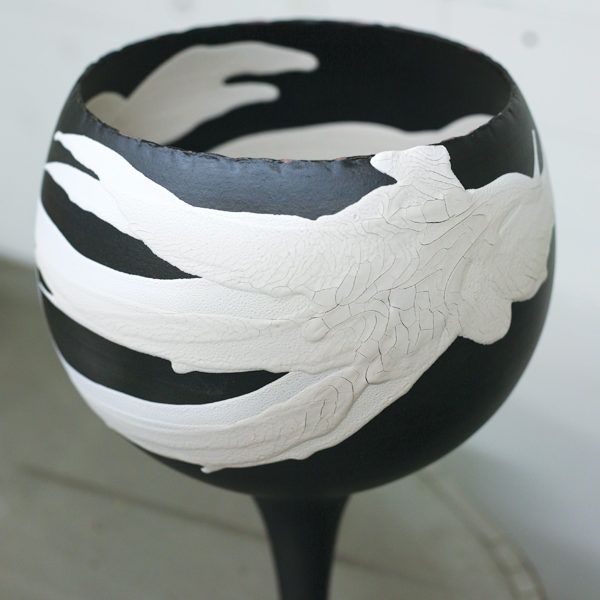 1 Once the chalice has been bisque fired with terra sigallata, apply a first application of Mark’s Crawl Glaze.