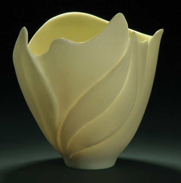 Rustling, 4½ in. (11 cm) in height, wheel-thrown, altered, and carved porcelain, glazed interior, fired to cone 10, exterior polished with diamond sandpaper.