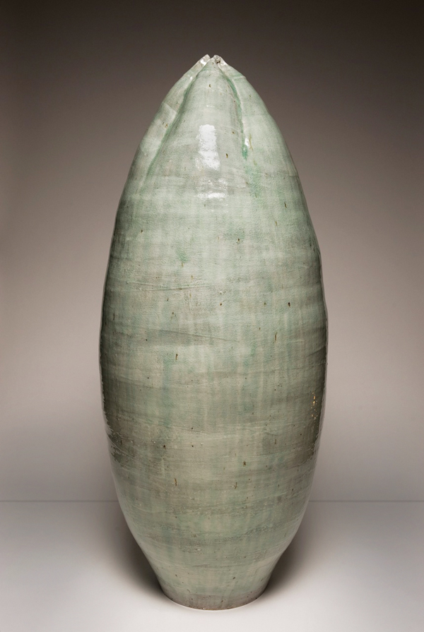 2 Casing #42, 38 in. (97 cm) in height, finely grogged wheel-thrown stoneware, porcelain slip, glaze, fired to cone 10 in reduction, 2014.
