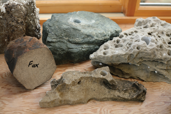 18 Flatten the bottom of a found rock, then drill a hole part way into the top to fit the stem.