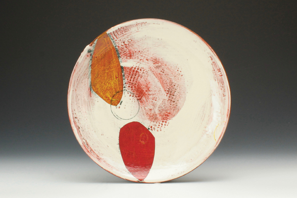 1 Plate, 10 in. (25 cm) in diameter, wheel thrown stoneare, underglaze decoration, fired to cone 6 in an electric kiln, 2016. 