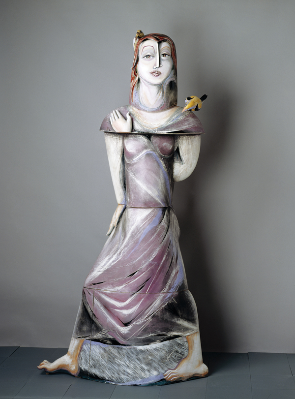 Patti-Warashina-Woman-with-Birds-94-x-46-x-23-HWD-1991-Low-Fire-Clay-Underglaze-Glaze