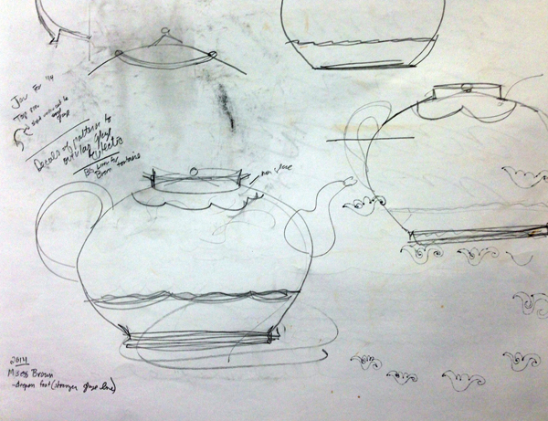 7 Drawings of teapot forms from Sikora’s sketchbook.