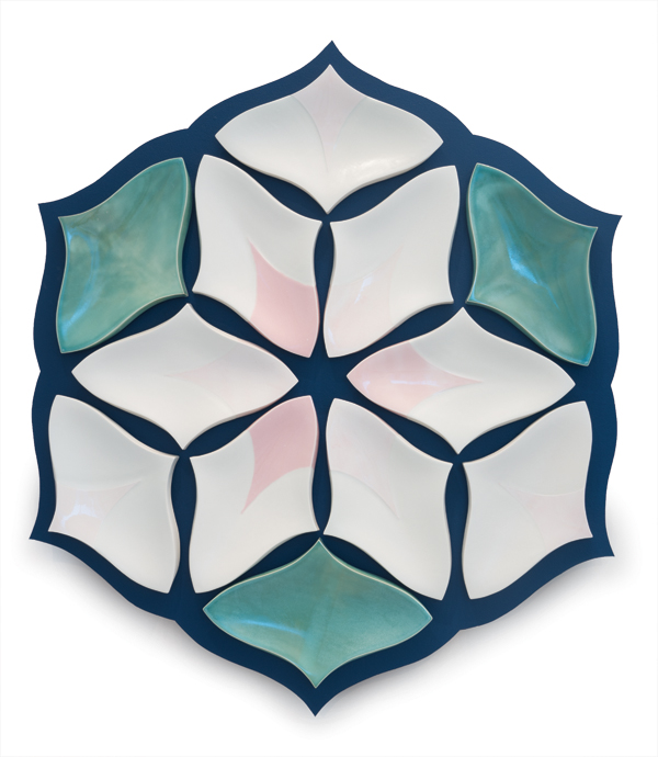 4 Lotus, 4 ft. 5 in. (1.3 m) in diameter installed, slip-cast porcelain, glaze, fired to cone 9 in an electric kiln, 2012. Photo: Petronella Ytsma.