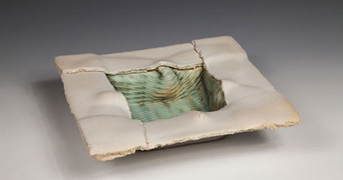 Ian Marsh's dropped dish has taken the shape of the wooden frame. Dia: approx. 30 cm (11 3/4in.) square. Photos: Ian Marsh.