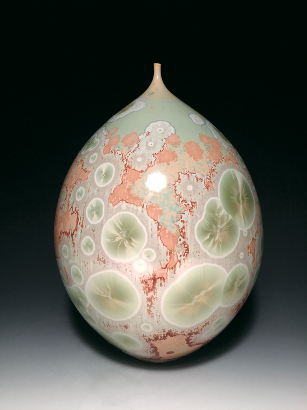 Vessel, 16 in. (41 cm) in height, porcelain, crystalline glaze with rutile&nbsp;and iron oxide, fired to cone 10.