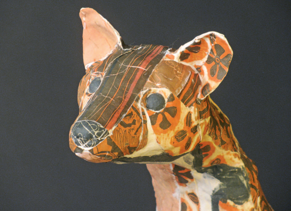 Pine Marten 4, detail), handbuilt, nichrome wire, porcelain paperclay, reduction fired to 2300°F (1260°C).