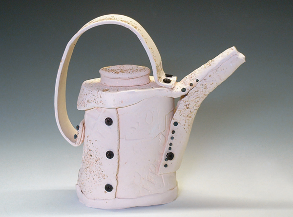 Linda Hansen Mau,  Clay and Nails Teapot, 9½ in. (24 cm) in height, stoneware joined with steel rods, fired on a steel pipe to 1990°F (1088°C) in an electric kiln, 2011.