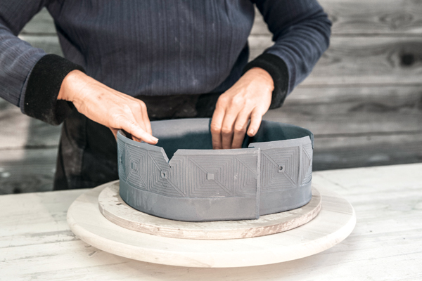 11 Carefully arrange the slab into the desired vessel shape.