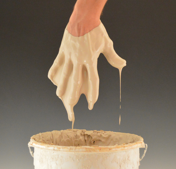 A Different slip consistencies yield different results: thinner leaves faint smooth lines, thicker leaves bold marks.