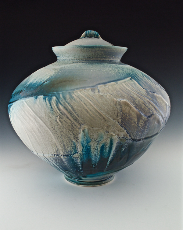 Wave, 15 in. (38 cm) in height,&nbsp;porcelain, crystalline glaze, fired to cone 6 in an electric kiln, 2015.