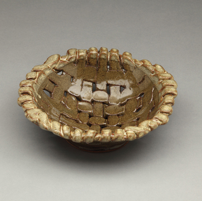 11 in. (28 cm) in diameter, Continental Clay Buff Stoneware, celadon and banana yellow glazes, 2014.