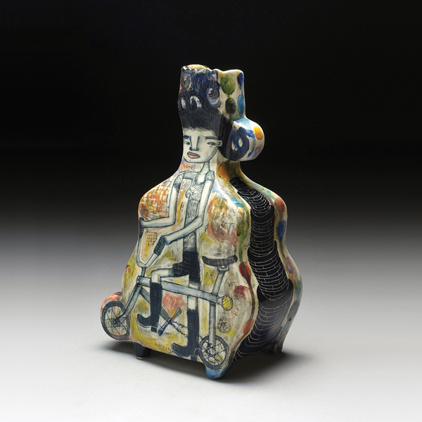  3 Kevin Snipes’ Speed Demons, 14 in. (36 cm) in height, porcelain, underglaze, glaze, oxide wash, 2015.