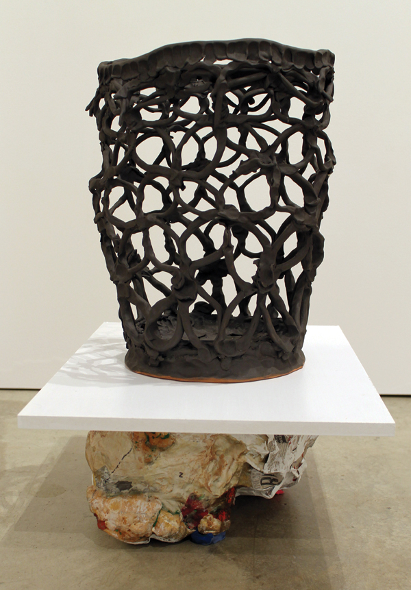 2 White Barley I (from the Buckets series), 27 in. (69 cm) in height, earthenware, clay, glaze, 2014.